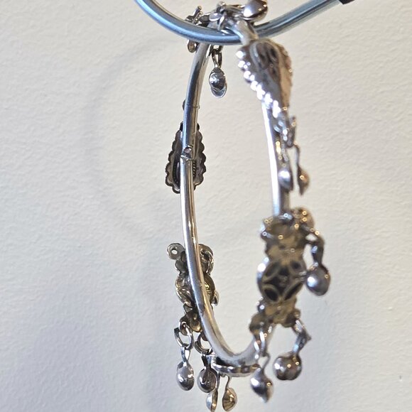 Women's Silver-Plated Slip-On Charm Bangle/Bracelet w/Multi-Charms - SML - Picture 4 of 7